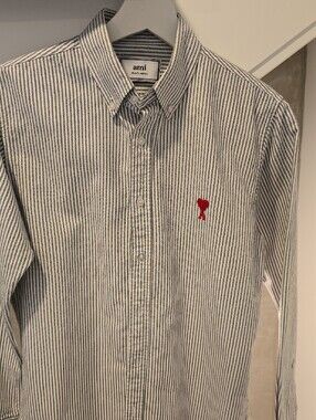 Ami Paris Blk + Wht Stripe Button Down Shirt Small